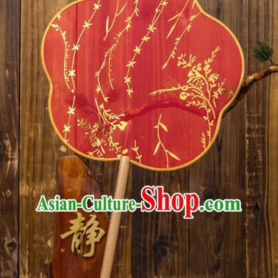 Chinese Traditional Wedding Red Plum Blossom Fans Classical Bride Palace Fan for Women