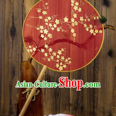 Chinese Traditional Wedding Round Fans Classical Bride Red Palace Fan for Women