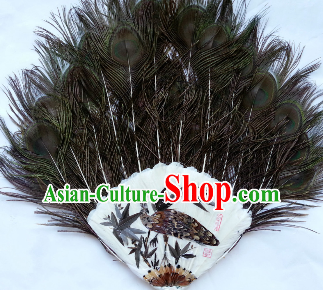 Top Handmade Peacock Leather Fan Top Handmade Peacock Leather Fan