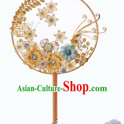 Chinese Traditional Wedding Round Fans Classical Bride Golden Palace Fan for Women