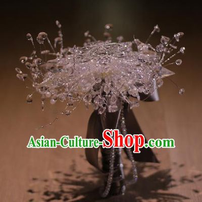 Chinese Traditional Wedding Bridal Bouquet Hand Crystal Flowers Bunch for Women