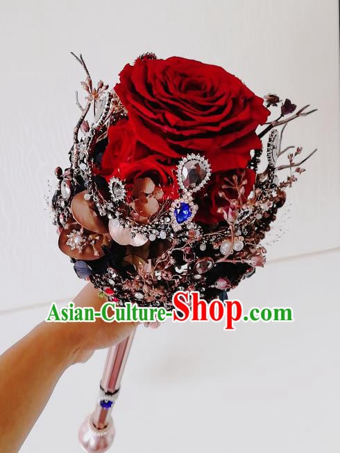 Chinese Traditional Wedding Bridal Bouquet Hand Red Rose Bunch Scepter for Women Chinese Traditional Wedding Bridal Bouquet Hand Red Rose Bunch Scepter for Women