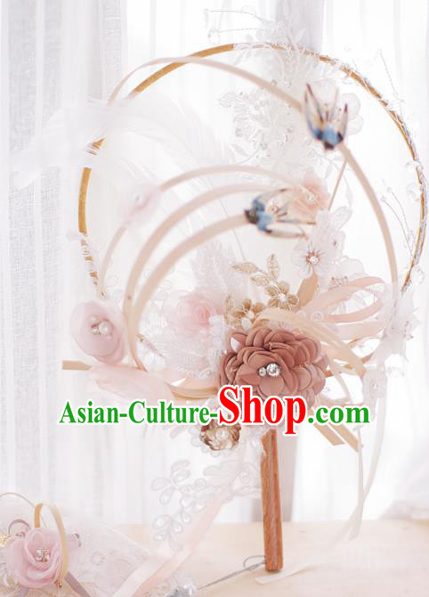 Chinese Traditional Wedding Round Fans Classical Bride Lace Flowers Palace Fan for Women Chinese Traditional Wedding Round Fans Classical Bride Lace Flowers Palace Fan for Women
