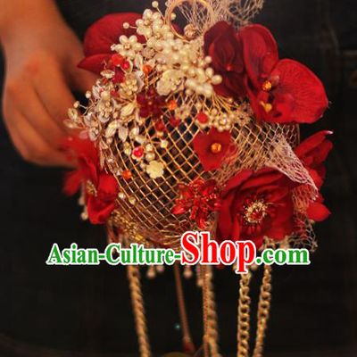 Chinese Traditional Wedding Bridal Bouquet Hand Red Flowers Cabas for Women