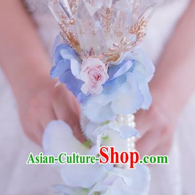 Top Grade Wedding Bridal Bouquet Hand Crystal Flowers Beads Bunch for Women