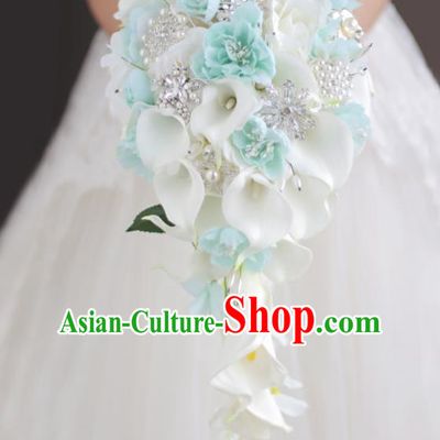 Top Grade Wedding Bridal Bouquet Hand White Common Callalily Flowers Bunch for Women