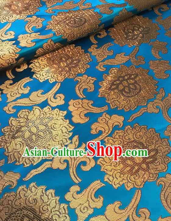 Asian Chinese Twine Lotus Pattern Blue Brocade Fabric Traditional Silk Fabric Tang Suit Material Asian Chinese Twine Lotus Pattern Blue Brocade Fabric Traditional Silk Fabric Tang Suit Material