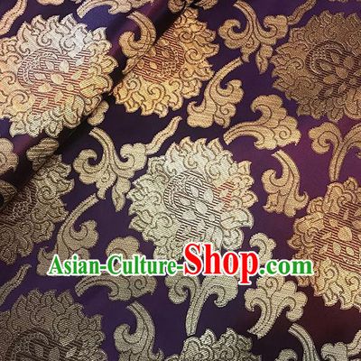 Asian Chinese Twine Lotus Pattern Purple Brocade Fabric Traditional Silk Fabric Tang Suit Material