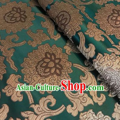 Asian Chinese Twine Lotus Pattern Deep Green Brocade Fabric Traditional Silk Fabric Tang Suit Material
