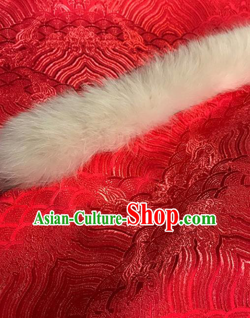 Asian Chinese Royal Waves Pattern Red Brocade Fabric Traditional Silk Fabric Tang Suit Material Asian Chinese Royal Waves Pattern Red Brocade Fabric Traditional Silk Fabric Tang Suit Material