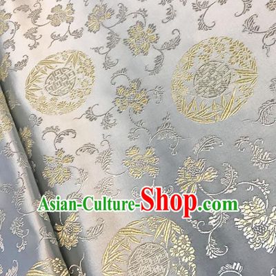 Asian Chinese Royal Bamboo Peony Pattern White Brocade Fabric Traditional Silk Fabric Tang Suit Material