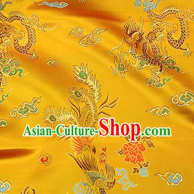 Asian Chinese Royal Dragon Pattern Yellow Brocade Fabric Traditional Silk Fabric Tang Suit Material