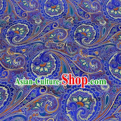 Asian Chinese Royal Sago Flower Pattern Royalblue Brocade Fabric Traditional Silk Fabric Tang Suit Material