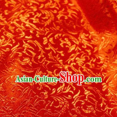 Asian Chinese Royal Feather Flowers Pattern Red Brocade Fabric Traditional Silk Fabric Tang Suit Material
