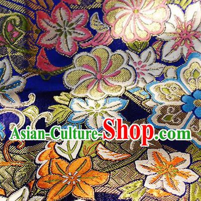 Asian Chinese Royal Hexagonal Flower Pattern Blue Brocade Fabric Traditional Silk Fabric Tang Suit Material