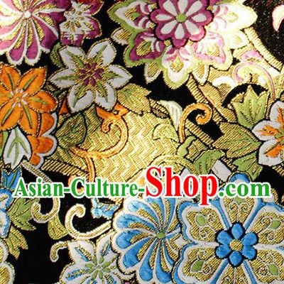 Asian Chinese Royal Hexagonal Flower Pattern Black Brocade Fabric Traditional Silk Fabric Tang Suit Material