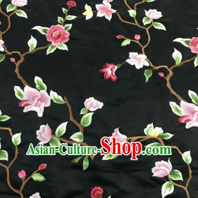 Asian Chinese Royal Embroidered Flowers Pattern Black Brocade Fabric Traditional Cheongsam Silk Fabric Material