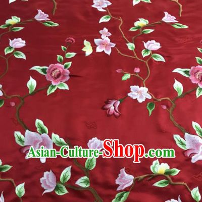 Asian Chinese Royal Embroidered Flowers Pattern Red Brocade Fabric Traditional Cheongsam Silk Fabric Material