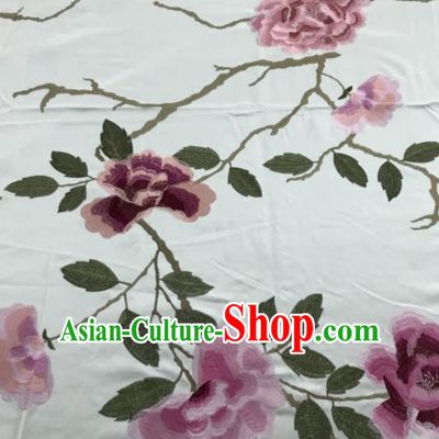Asian Chinese Royal Embroidered Peony Pattern Blue Brocade Fabric Traditional Cheongsam Silk Fabric Material