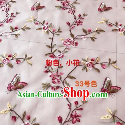 Asian Chinese Embroidered Peach Flowers Pattern Pink Silk Fabric Material Traditional Cheongsam Brocade Fabric