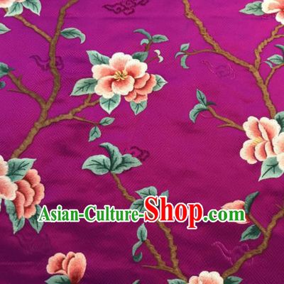 Asian Chinese Suzhou Embroidered Peach Blossom Pattern Rosy Silk Fabric Material Traditional Cheongsam Brocade Fabric