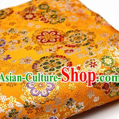 Asian Chinese Royal Cherry Blossom Pattern Golden Brocade Fabric Traditional Silk Fabric Kimono Material