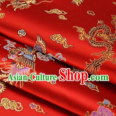 Asian Chinese Royal Phoenix Peony Pattern Red Brocade Fabric Traditional Silk Fabric Tang Suit Material