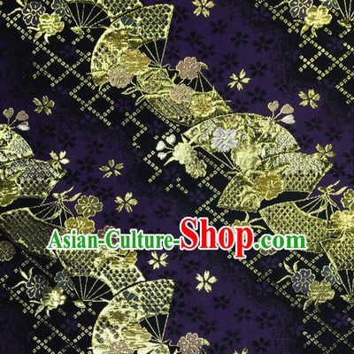 Asian Chinese Royal Fan Pattern Purple Brocade Fabric Traditional Silk Fabric Kimono Material
