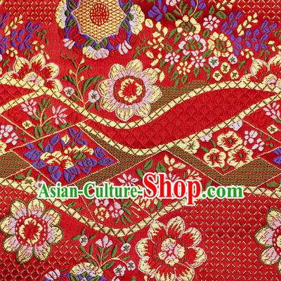Asian Chinese Royal Flowers Pattern Red Brocade Fabric Traditional Silk Fabric Kimono Material