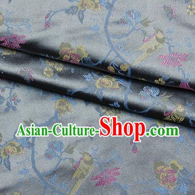 Asian Chinese Royal Flowers Birds Pattern Grey Brocade Fabric Traditional Silk Fabric Kimono Material