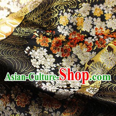 Asian Chinese Royal Cherry Blossom Pattern Black Brocade Fabric Traditional Silk Fabric Kimono Material