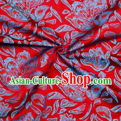 Asian Chinese Royal Blue Peony Pattern Brocade Fabric Traditional Silk Fabric Kimono Material