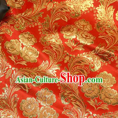 Asian Chinese Royal Golden Peony Pattern Red Brocade Fabric Traditional Silk Fabric Tang Suit Material