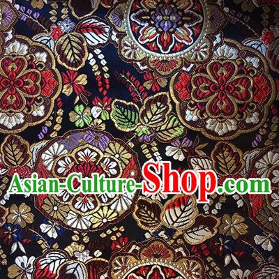 Asian Chinese Royal Flowers Pattern Black Brocade Fabric Traditional Silk Fabric Kimono Material