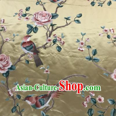 Asian Chinese Royal Embroidered Peony Birds Pattern Golden Brocade Fabric Traditional Cheongsam Silk Fabric Material