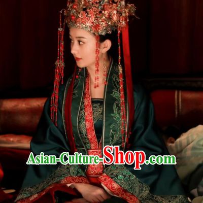 Drama The Story Of MingLan Chinese Ancient Song Dynasty Marquise Wedding Embroidered Historical Costume and Headpiece for Women