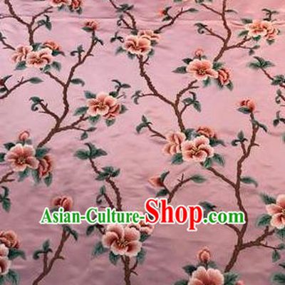 Asian Chinese Suzhou Embroidered Twine Peach Blossom Pattern Pink Silk Fabric Material Traditional Cheongsam Brocade Fabric