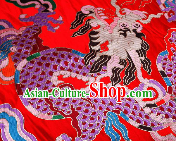 Asian Chinese Traditional Dragon Pattern Red Nanjing Brocade Fabric Tang Suit Silk Material Asian Chinese Traditional Dragon Pattern Red Nanjing Brocade Fabric Tang Suit Silk Material