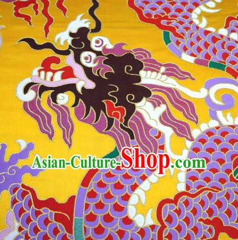 Asian Chinese Traditional Dragon Pattern Yellow Nanjing Brocade Fabric Tang Suit Silk Material Asian Chinese Traditional Dragon Pattern Yellow Nanjing Brocade Fabric Tang Suit Silk Material