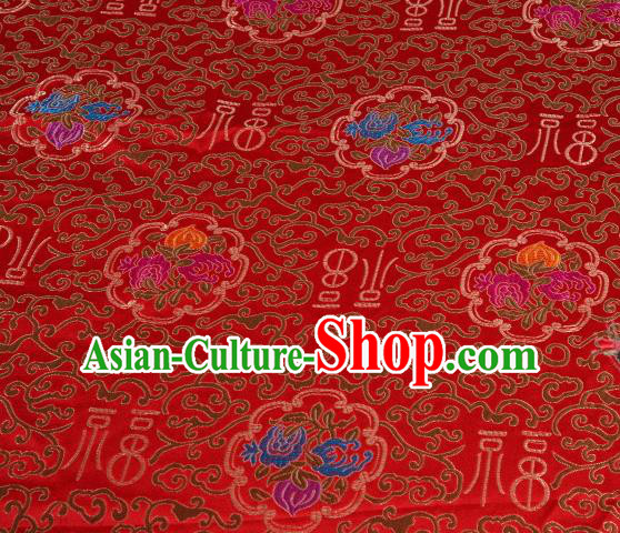 Asian Chinese Traditional Lucky Character Pattern Red Nanjing Brocade Fabric Tang Suit Silk Material Asian Chinese Traditional Lucky Character Pattern Red Nanjing Brocade Fabric Tang Suit Silk Material