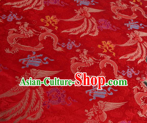 Asian Chinese Traditional Dragon Phoenix Pattern Red Nanjing Brocade Fabric Tang Suit Silk Material Asian Chinese Traditional Dragon Phoenix Pattern Red Nanjing Brocade Fabric Tang Suit Silk Material