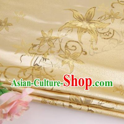 Asian Chinese Traditional Star Flower Pattern Yellow Nanjing Brocade Fabric Tang Suit Silk Material