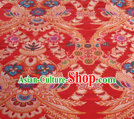 Asian Chinese Traditional Flower Pattern Red Nanjing Brocade Fabric Tang Suit Silk Material Asian Chinese Traditional Flower Pattern Red Nanjing Brocade Fabric Tang Suit Silk Material