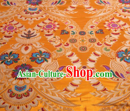Asian Chinese Traditional Flower Pattern Golden Nanjing Brocade Fabric Tang Suit Silk Material Asian Chinese Traditional Flower Pattern Golden Nanjing Brocade Fabric Tang Suit Silk Material