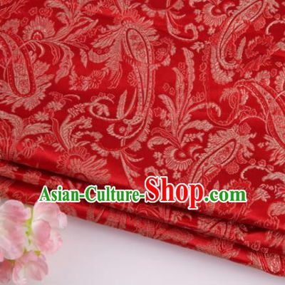 Asian Chinese Traditional Loquat Flower Pattern Red Brocade Fabric Tang Suit Silk Material