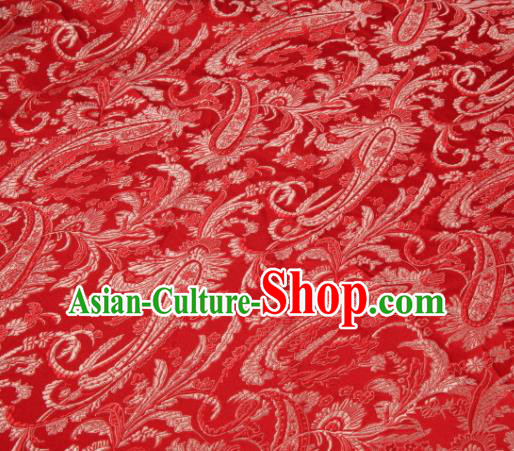 Asian Chinese Traditional Loquat Flower Pattern Red Brocade Fabric Tang Suit Silk Material Asian Chinese Traditional Loquat Flower Pattern Red Brocade Fabric Tang Suit Silk Material