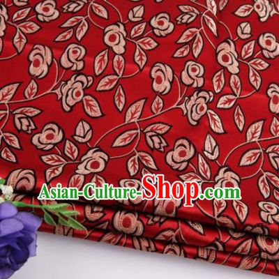 Asian Chinese Traditional Leaf Pattern Red Nanjing Brocade Fabric Tang Suit Silk Material