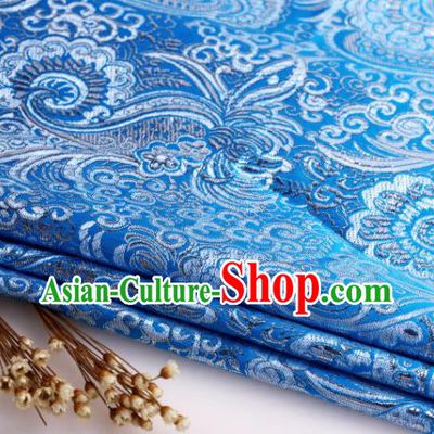 Asian Chinese Traditional Pipa Flowers Pattern Blue Nanjing Brocade Fabric Tang Suit Silk Material