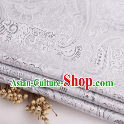 Asian Chinese Traditional Pipa Flowers Pattern White Nanjing Brocade Fabric Tang Suit Silk Material
