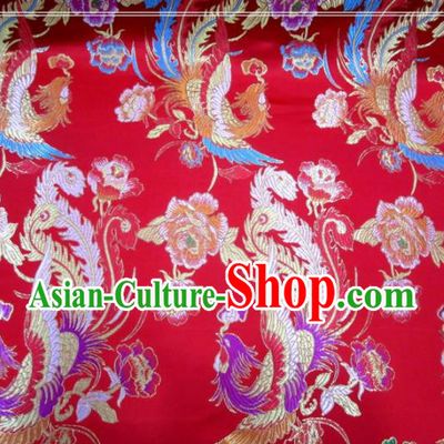 Asian Chinese Traditional Phoenix Peony Pattern Red Nanjing Brocade Fabric Tang Suit Silk Material